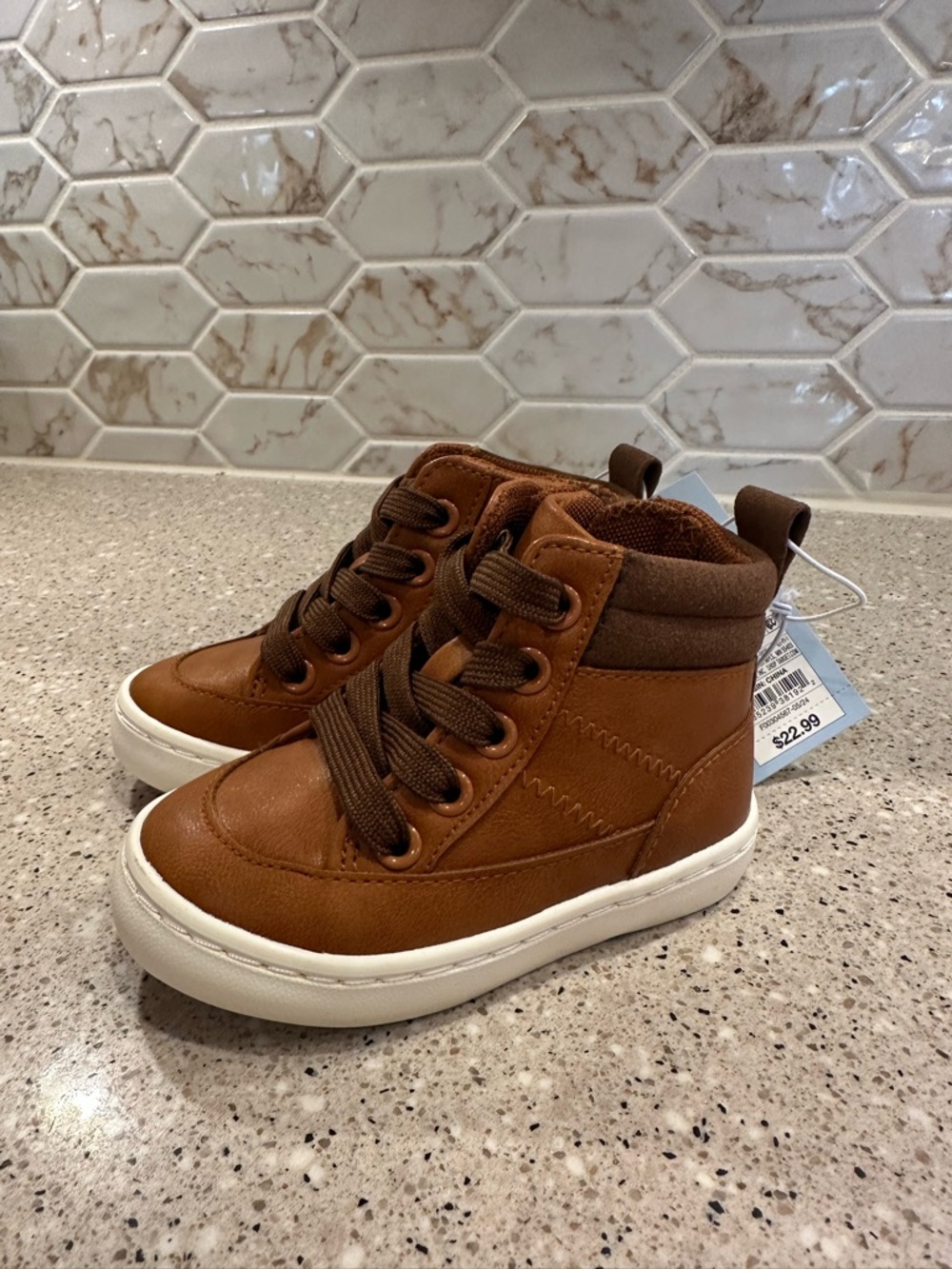 NWT Cat & Jack Brown High-Top Sneakers with White Sole